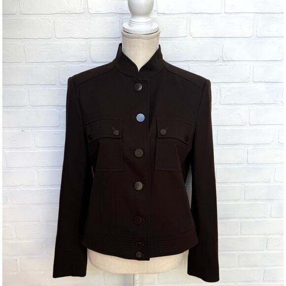Talbots Women's Brown Wool Military Style Italy Lightweight Jacket sz 8 - Picture 1 of 8